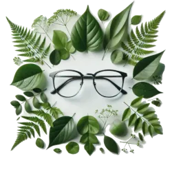 Brille umgeben von Blättern