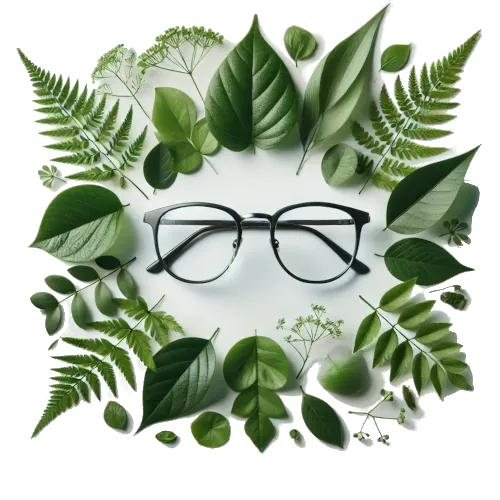 Brille umgeben von Blättern